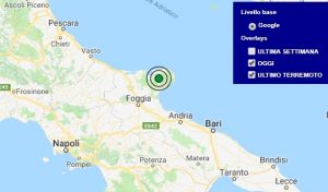 Terremoto oggi Puglia 2 marzo 2018, scossa M 2.7 provincia di Foggia - Dati Ingv
