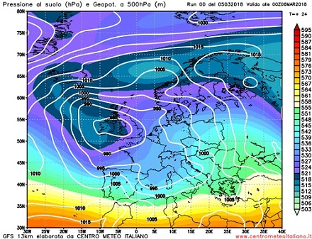 Analisi modelli del 5 marzo 2018: perturbazioni atlantiche in transito e tempo perturbato, possibile miglioramento verso la fine della settimana