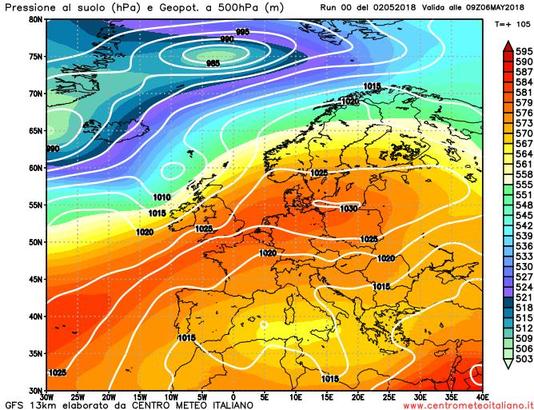 Anticiclone sull'Europa e tempo instabile in Italia per gran parte della prima decade di maggio