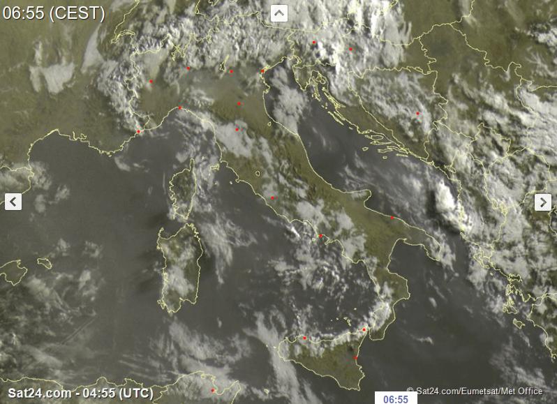 Ancora temporali pomeridiani ma solo sui rilievi interni - sat24.com