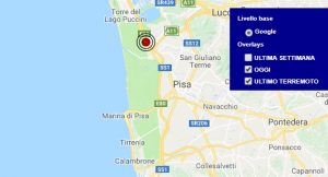 Terremoto oggi Toscana 11 maggio 2018, scossa M 2.4 provincia di Pisa - Dati Ingv
