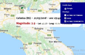 Terremoto oggi Lombardia, 21 maggio 2018, scossa M 2.9 provincia di Brescia - Dati Ingv