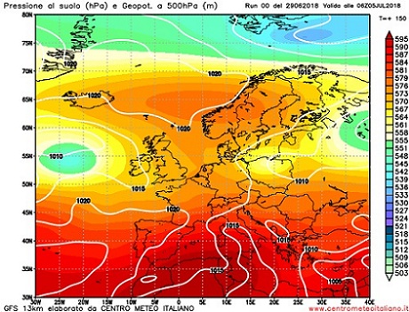 Anticiclone sul Mediterraneo centrale ma con temporali al Nord Italia