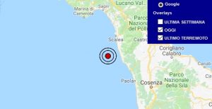 Terremoto oggi Calabria 9 luglio 2018, scossa M 2.7 costa calabra occidentale - Dati Ingv
