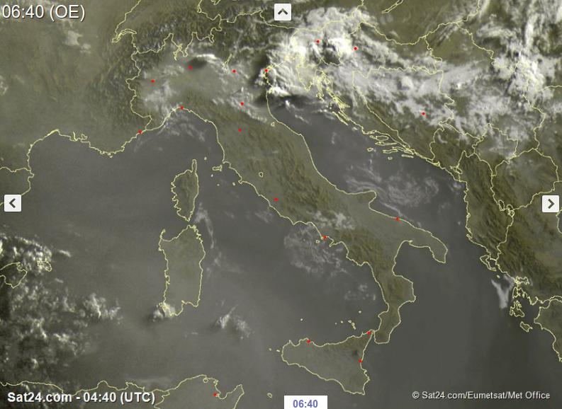 Caldo in aumento sull'Italia, locali temporali al Nord - sat24.com