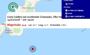 Terremoto oggi Calabria 14 luglio 2018, scossa M 4.4 avvertita in provincia di Vibo Valentia - Dati Ingv