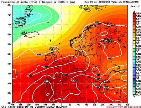 Anticiclone verso l'Europa con caldo in aumento Anticiclone verso l'Europa con caldo in aumento