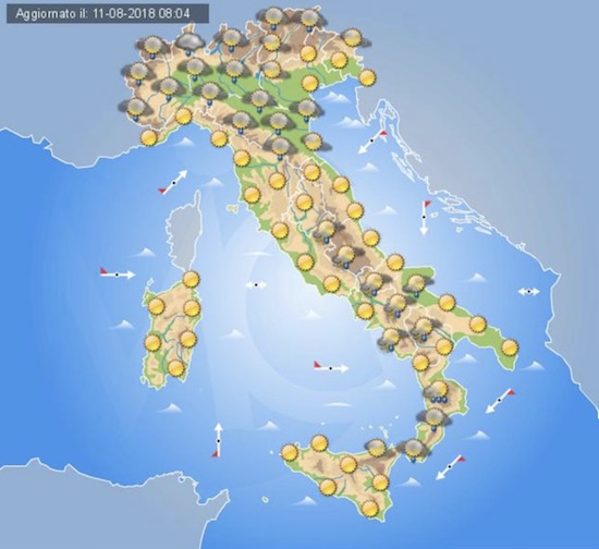 Meteo domani 12 agosto 2018 tempo in peggioramento al Nord persistono temporali sui rilievi del centro-sud
