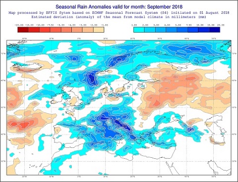 Anomalie di precipitazione previste dal modello ECMWF per settembre 2018 - http://effis.jrc.ec.europa.eu Anomalie di precipitazione previste dal modello ECMWF per settembre 2018 - http://effis.jrc.ec.europa.eu
