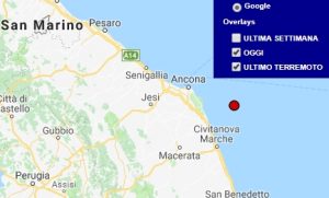 Terremoto oggi Marche 25 agosto 2018, scossa M 2.0 costa marchigiana - Dati Ingv