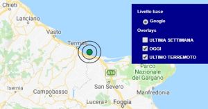 Terremoto oggi Puglia 13 ottobre 2018, scossa M 3.0 costa garganica - Dati Ingv