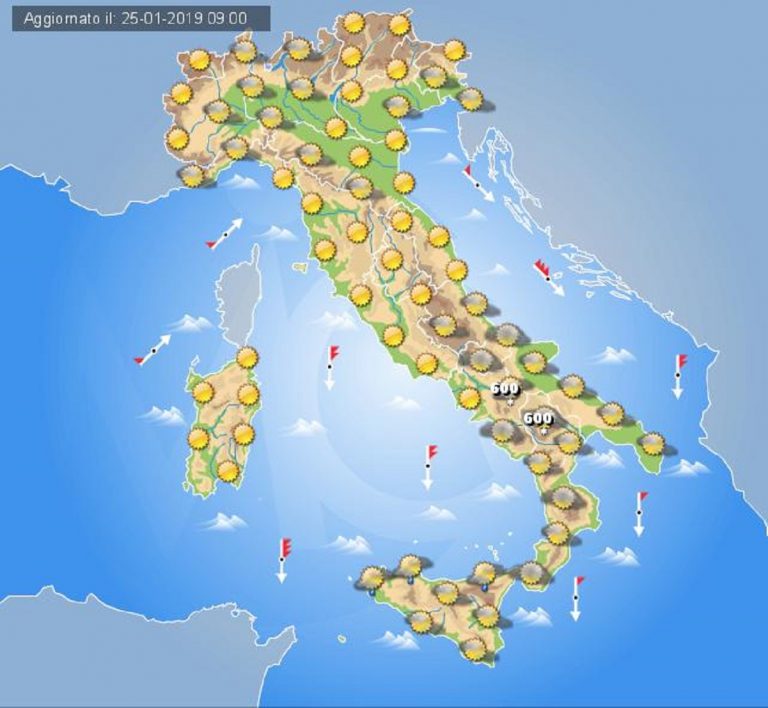 Meteo domani 26 gennaio 2018: residua instabilità al sud Italia, sole prevalente altrove