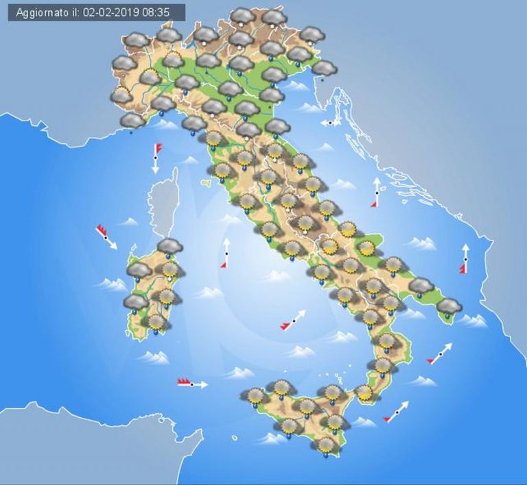 Meteo domani 3 febbraio 2019: tempo instabile al Centro-Nord, neve a quote medie sui rilievi