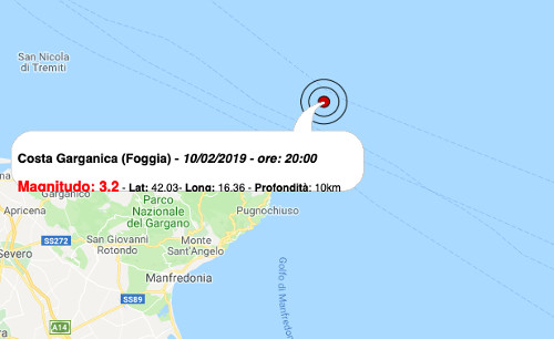 Terremoto oggi Puglia, 10 febbraio 2019: scossa M 3.2 in provincia di Foggia – Dati INGV