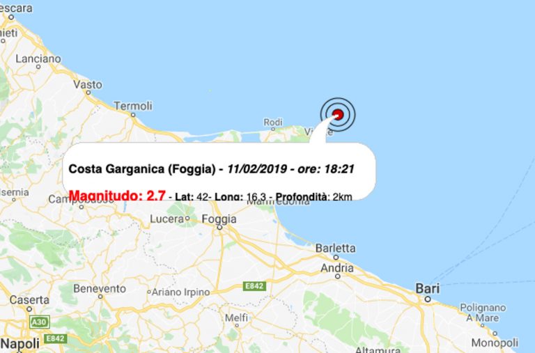 Terremoto oggi Puglia, 11 febbraio 2019: scossa M 2.7 in provincia di Foggia | Dati INGV