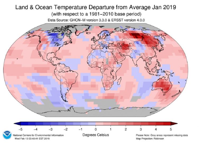 GENNAIO 2019: è il terzo più caldo di sempre a livello globale