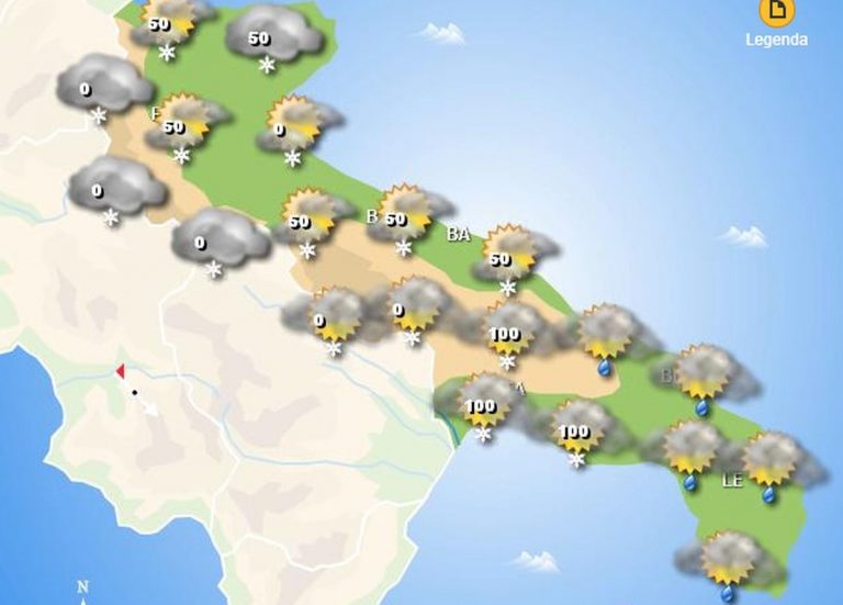 Neve in Puglia: peggiora nelle prossime ore con nevicate fin lungo le coste