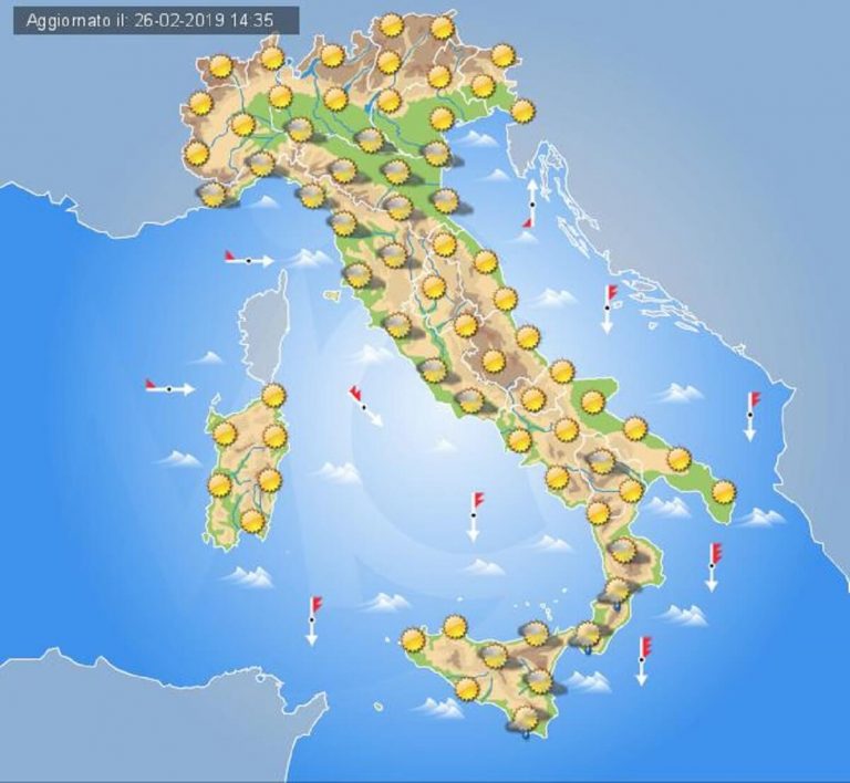Meteo domani 27 febbraio 2019: ennesima giornata di bel tempo in gran parte d’ Italia