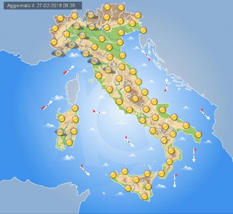 Meteo domani 28 febbraio 2019: sole su tutte le regioni d’ Italia e temperature primaverili