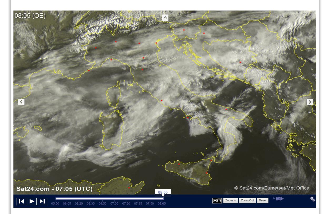 Molte nuvole in transito sull'Italia ma con tempo asciutto - sat24.com
