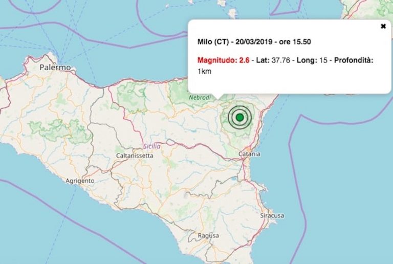 Terremoto oggi Sicilia 20 marzo 2019: scossa M 2.6 in provincia di Catania | I dati INGV