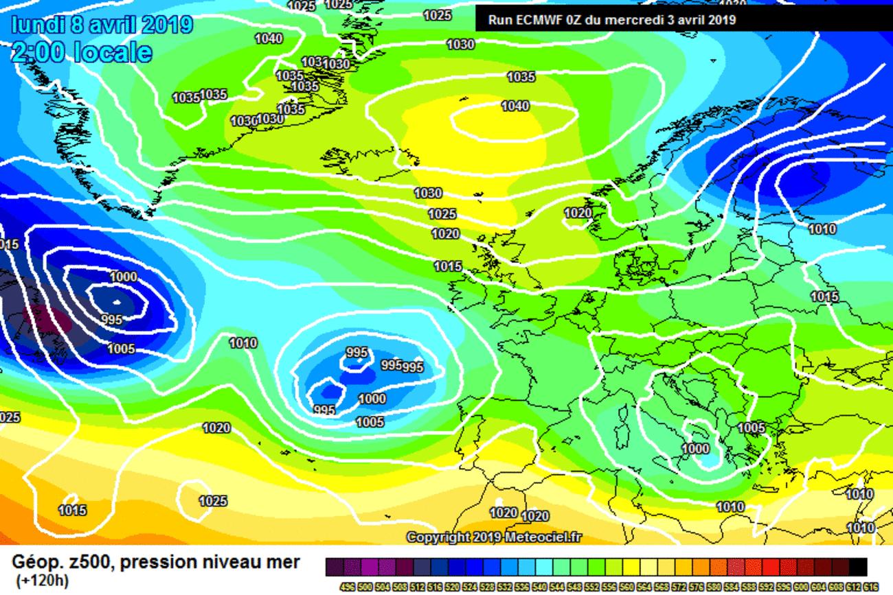 Tempo instabile secondo il modello ECMWF per buon parte della prima metà di aprile - meteociel.fr