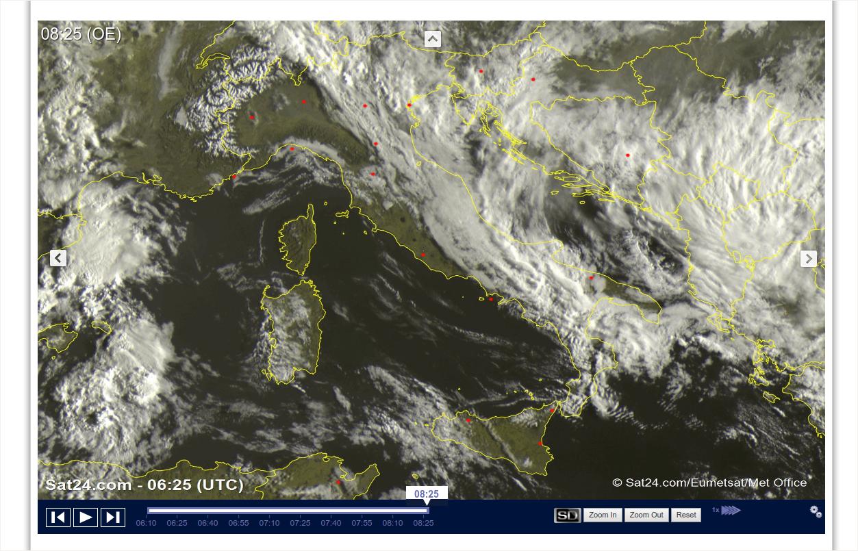 Tempo instabile con nuvole e piogge sull'Italia - sat24.com
