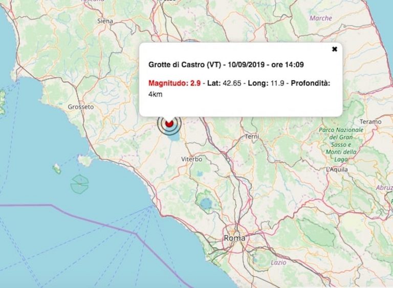 Terremoto oggi Lazio, mercoledì 10 aprile 2019: scossa M 2.9 vicino Viterbo. Dati INGV