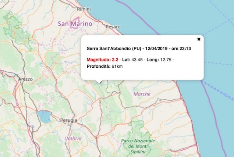 Terremoto oggi Marche, 12 aprile 2019: scossa M 2.2 in provincia di Pesaro/Urbino | Dati INGV