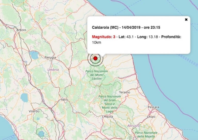 Terremoto oggi 15 aprile 2019: scossa M 3.0 nelle Marche nella serata di ieri | Dati INGV