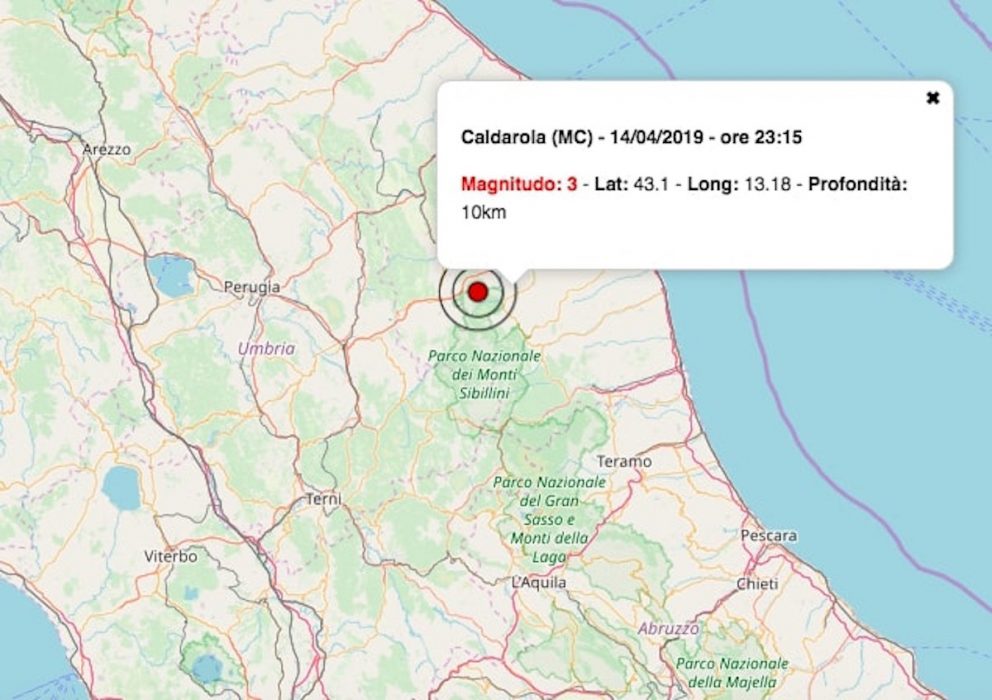 terremoto oggi 15 aprile 2019