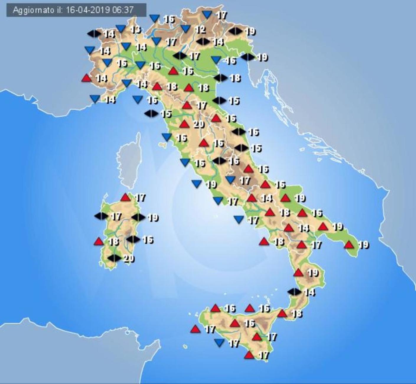 Temperature massime previste per oggi sull'Italia