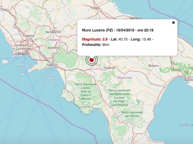 Terremoto oggi Basilicata, 16 aprile 2019: scossa M 2.9 vicino Potenza | Dati INGV