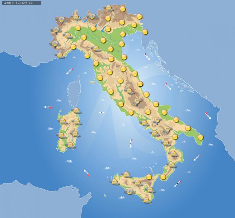 Previsioni Meteo domani 19 Aprile 2019.
