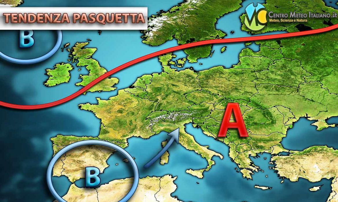 Evoluzione sinottica prevista per la giornata di Pasquetta.