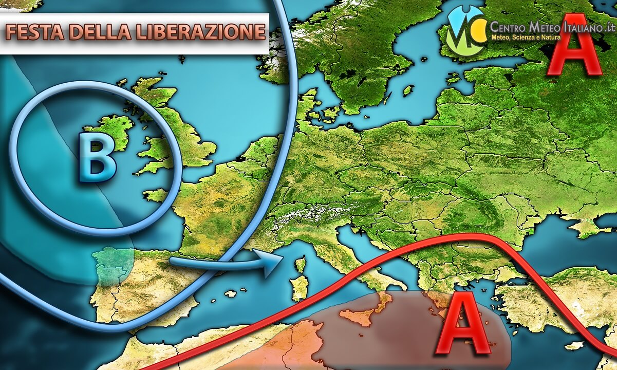Carta sinottica prevista per la giornata della Festa della Liberazione.
