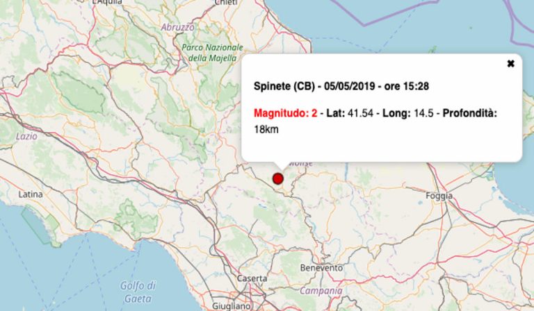 Terremoto oggi Molise, domenica 5 maggio 2019: scossa M 2.0 in provincia di Campobasso – Dati INGV