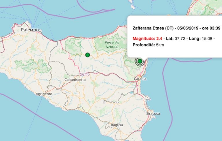 Terremoto oggi Sicilia, 5 maggio 2019: scossa M 2.4 in provincia di Catania e Palermo | Dati INGV