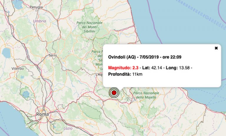 Terremoto oggi Abruzzo, 7 maggio 2019: scossa M 2.3 in provincia dell’Aquila – Dati INGV