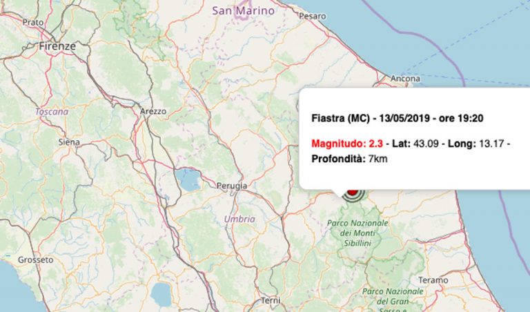 Terremoto oggi Marche, 13 maggio 2019: scossa M 2.3 in provincia di Macerata – Dati INGV