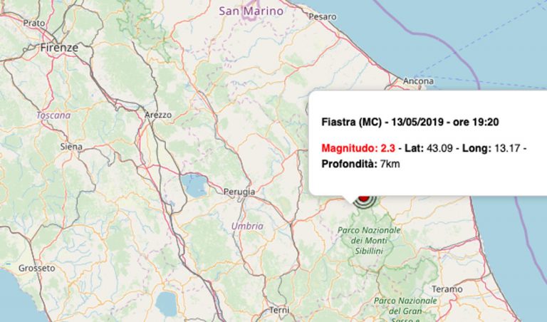Terremoto oggi Marche, 13 maggio 2019: scossa M 2.3 in provincia di Macerata – Dati INGV Terremoto oggi Marche, 13 maggio 2019: scossa M 2.3 in provincia di Macerata – Dati INGV