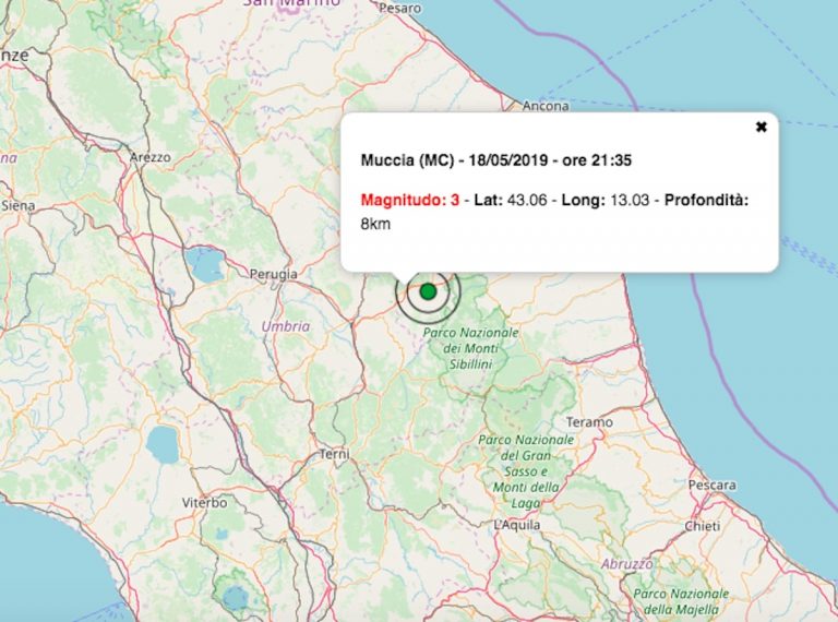 Terremoto oggi Marche 18 maggio 2019: scossa M 3.0 in provincia di Macerata | Dati INGV