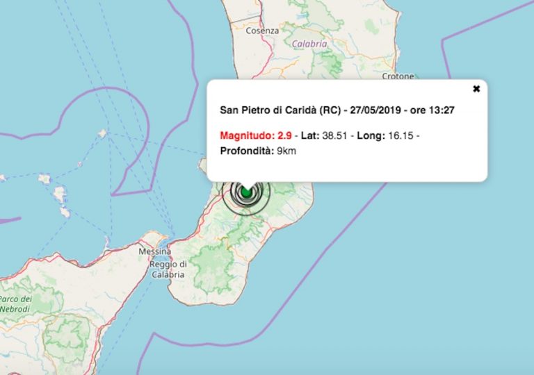 Terremoto oggi Calabria 27 maggio 2019: scossa M 2.9 in provincia di Reggio Calabria | Dati INGV