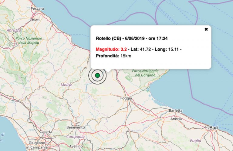 Terremoto oggi Molise, 6 giugno 2019: scossa M 3.2 in provincia di Campobasso – Dati INGV