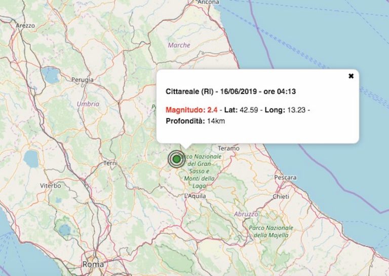 Terremoto oggi Lazio, 16 giugno 2019: scossa M 2.4 in provincia Rieti – Dati INGV