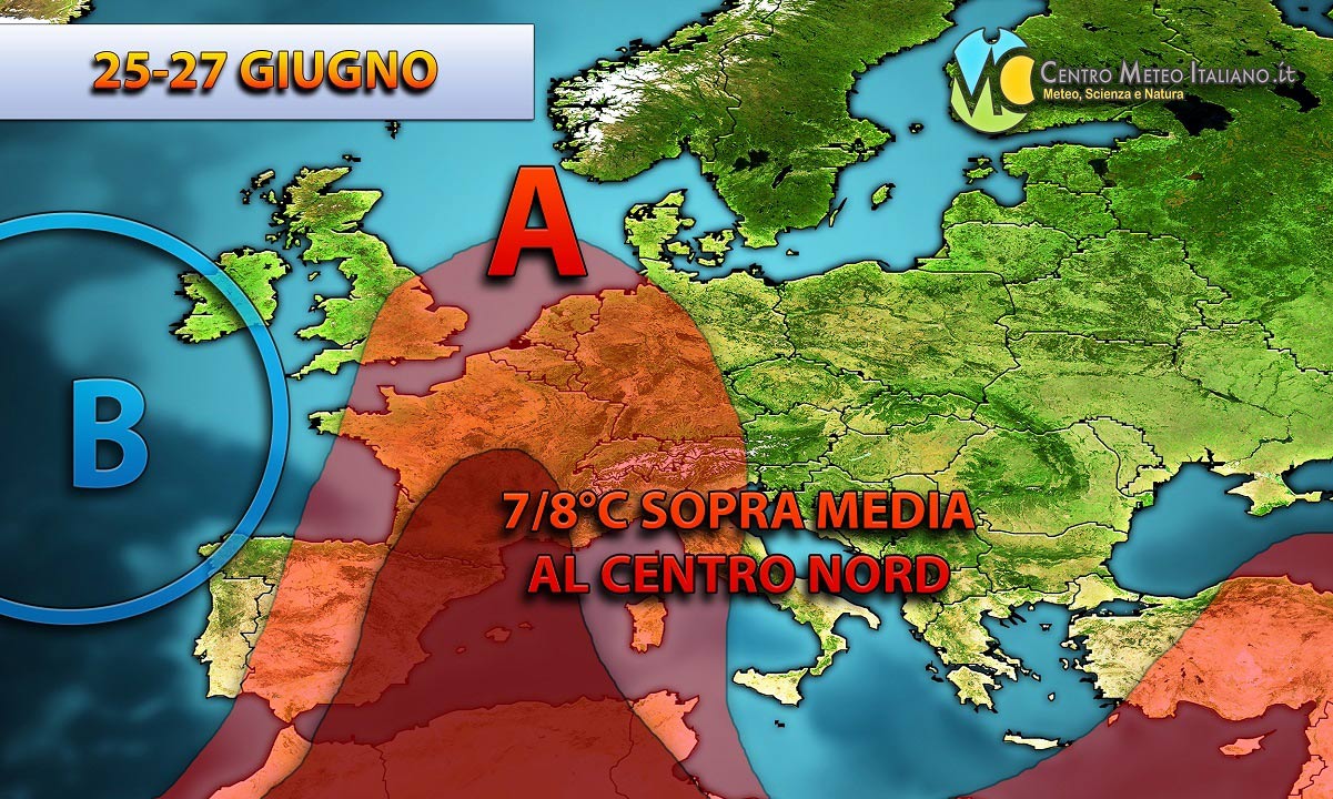 Il caldo si farà intenso per il finale di giugno soprattutto al Centro Nord, dove ci attendiamo temperature fino a 7/8°C sopra le medie.