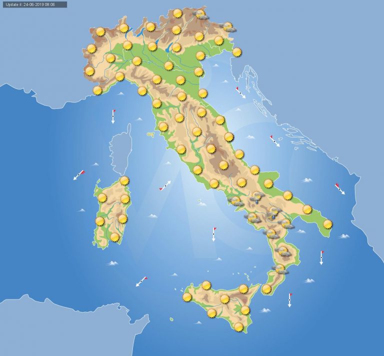 Meteo domani 25 giugno 2019: qualche disturbo al pomeriggio al sud, per il resto sole e caldo