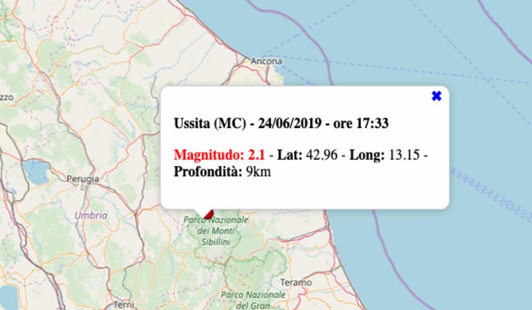 Terremoto oggi nelle Marche, scossa M 2.1 a Macerata nel pomeriggio del 24 giugno 2019 – Dati INGV