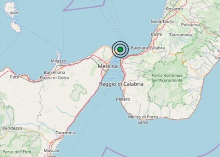 Terremoto in Sicilia oggi, 25 giugno 2019, scossa M 2.9 Stretto di Messina – Dati Ingv