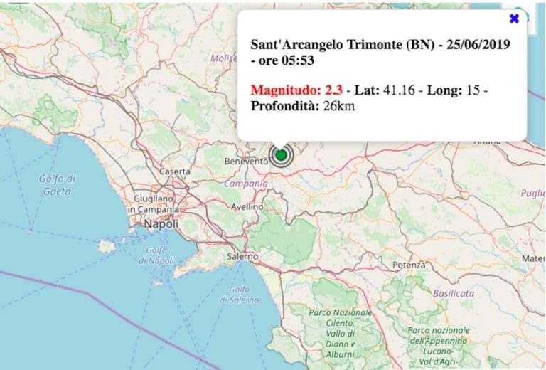 Terremoto in Campania oggi, 25 giugno 2019: scossa M 2.3 in provincia di Benevento – Dati INGV